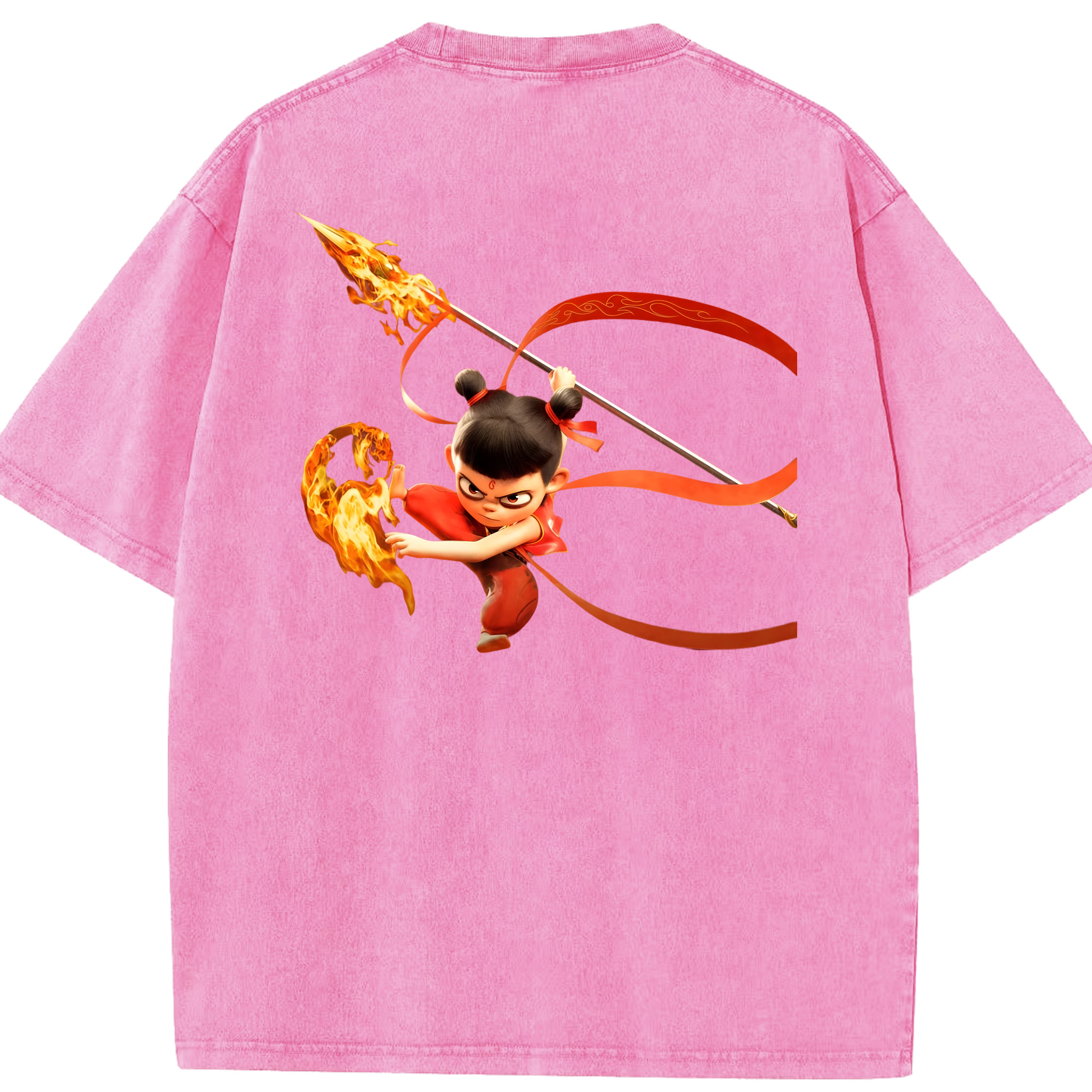 （画像用） Ne Zha 2 ナタ 魔童の大暴れ 綿100% ヴィンテージ風 半袖Tシャツ（背面プリント）